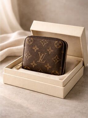 Louis Vuitton Monogram Zip Wallet - Brown with Gold Hardware
